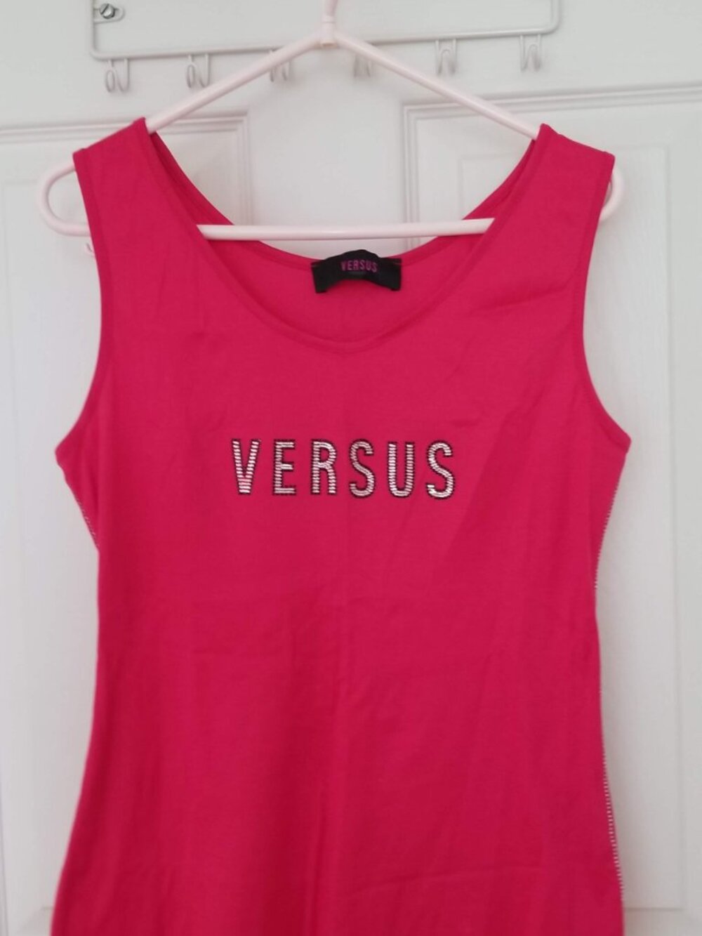 VERSUS Versace Hot Pink Logo Graphic Tank Top with crystal